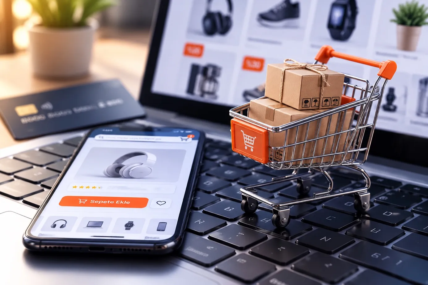 Mobil uygulamada 'Sepete Ekle' ekranı ve minyatür alışveriş sepeti