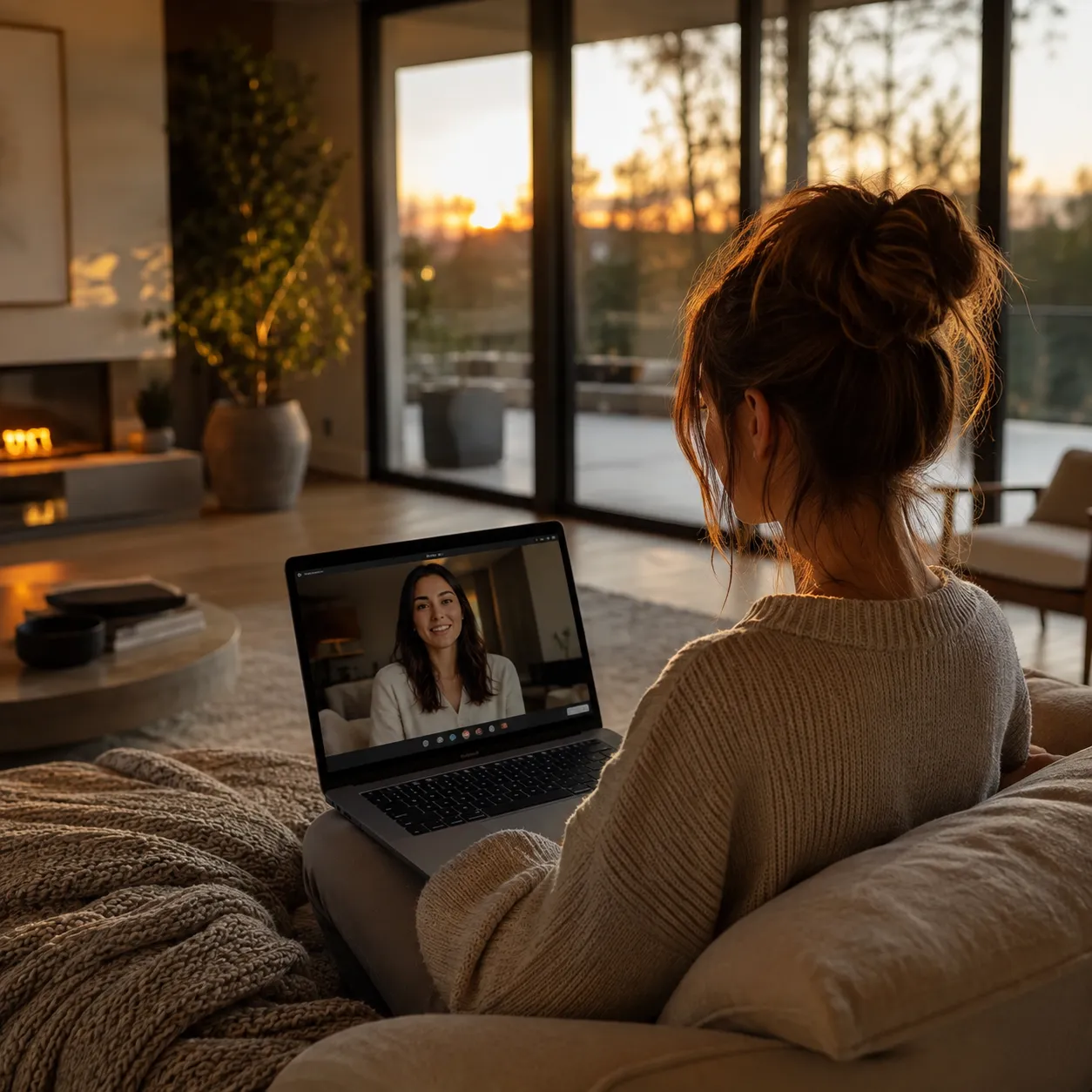 A participant watching an online training from a laptop at home