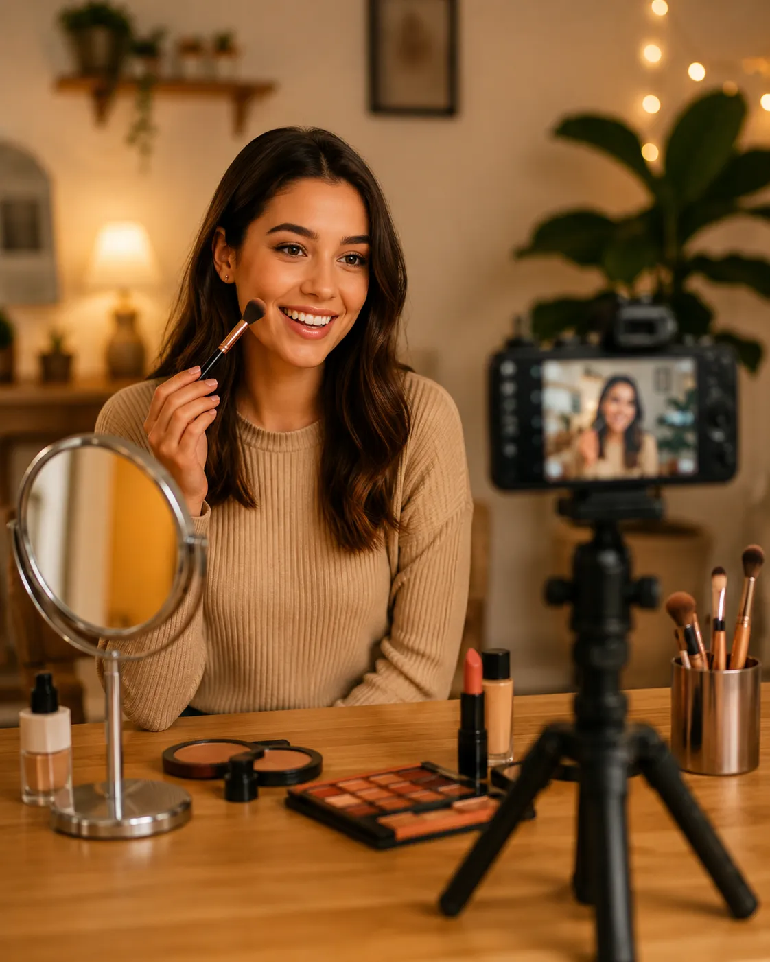 Kamera karşısında içerik çeken bir influencer