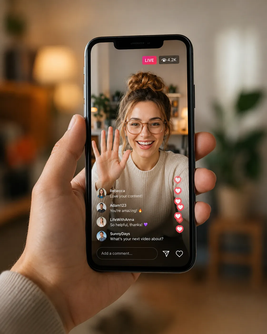 Telefonda Instagram canlı yayını izleyen bir kullanıcı