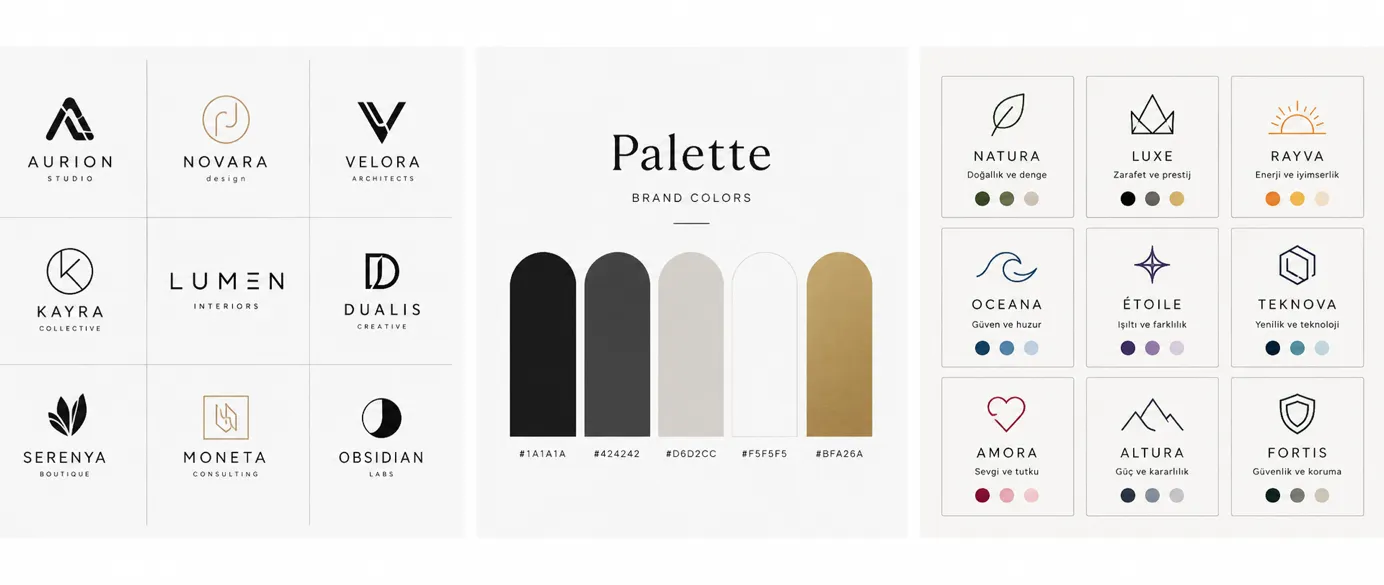 Minimal logo tasarımları ve marka renk paleti örnekleri