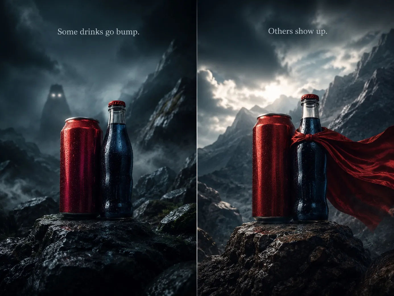 Comparative scene designs of two different beverage ad posters